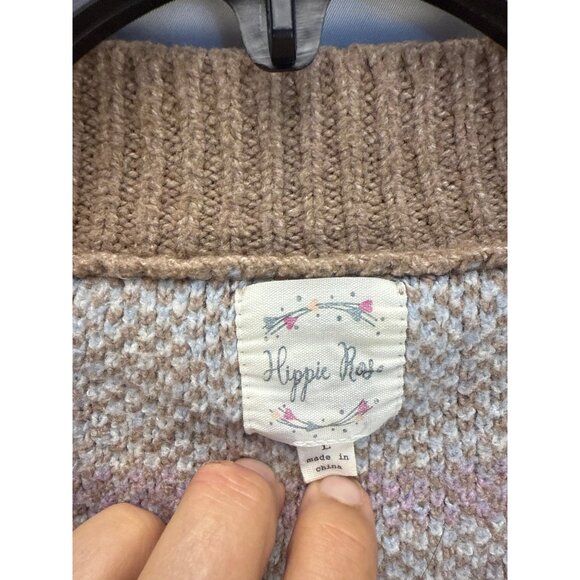 Hippie Rose Fair Isle Sweater V Neck Cropped Size Large Brown Mauve Knitted - Picture 3 of 7
